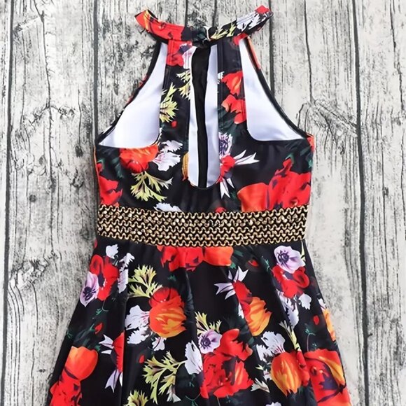 Women Plus Size One-Piece Tankini Halter Neck Flattering Skirted Swimsuit 18W - Picture 6 of 12